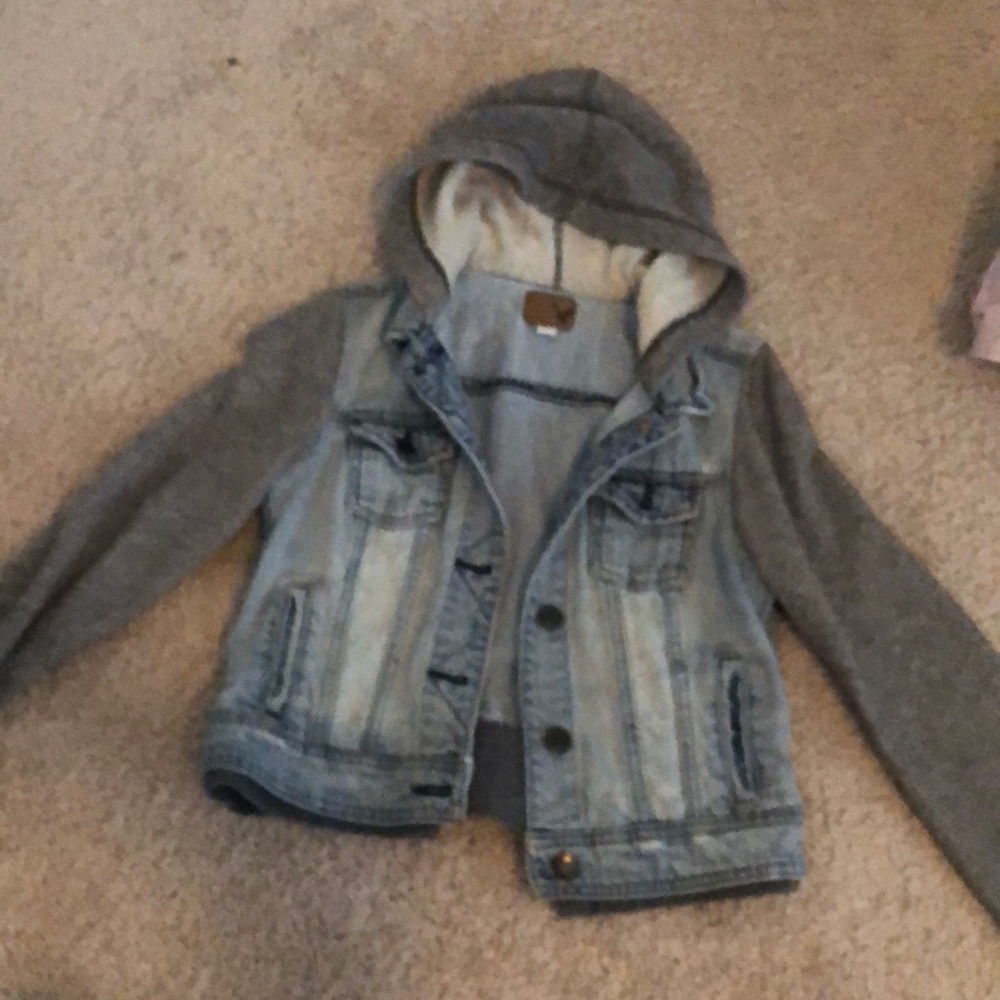 American Eagle jean jacket with a hood